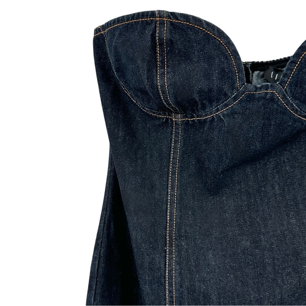 NWT LIONESS Smokeshow Dark Wash Denim Strapless Sleeveless Midi Dress sz M - Picture 6 of 12